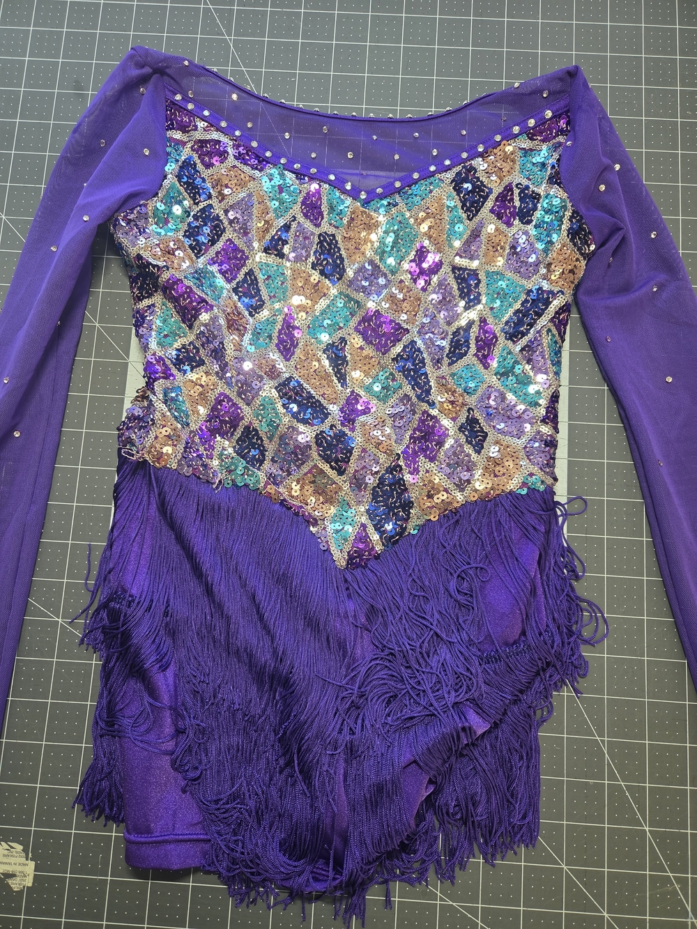 Purple Sequin Fringe Kids Costume Leotard, Jazz Tap